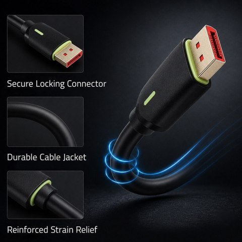 Qoltec Kabel DisplayPort v2.1 męski | DisplayPort v2.1 męski | 8K | 80G | 1.5m