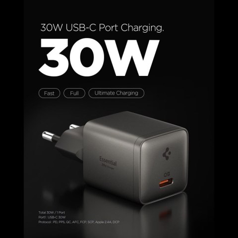 Spigen Essential EE301EU GaN - Ładowarka sieciowa USB-C PD PPS 30W (Gunmetal)