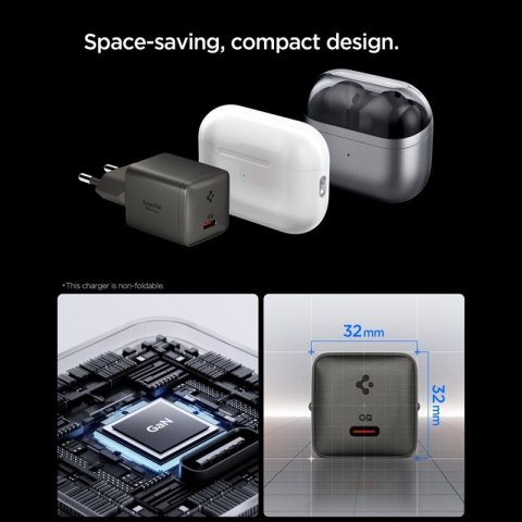 Spigen Essential EE301EU GaN - Ładowarka sieciowa USB-C PD PPS 30W (Gunmetal)
