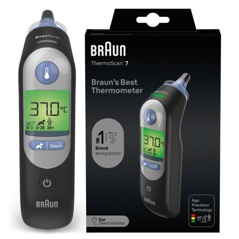 BRAUN THERMOSCAN® 7 IRT6520 BLACK Termometr do ucha z Age Precision, podświetlany wyświetlacz