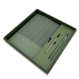 Elegancki Zestaw Prezentowy - Skórzany Notes A5 z Długopisem w Pudełku Prezentowym - Oliwkowa Zieleń - EE14