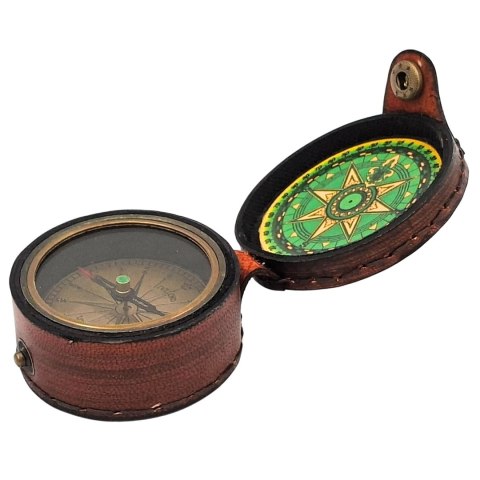 Piękny Historyczny Kompas Mosiężny w Skórzanym Etui - CPL357/2