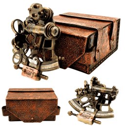 Piękny Sekstant Mosiężny Retro w Skórzanym Etui - AZ188