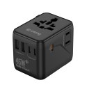 Crong One World Travel Adapter - Uniwersalny adapter podróżny GaN 45W UK/EU/US/AU (czarny)