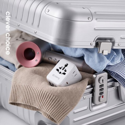 Crong One World Travel Adapter - Uniwersalny adapter podróżny GaN 45W UK/EU/US/AU (czarny)