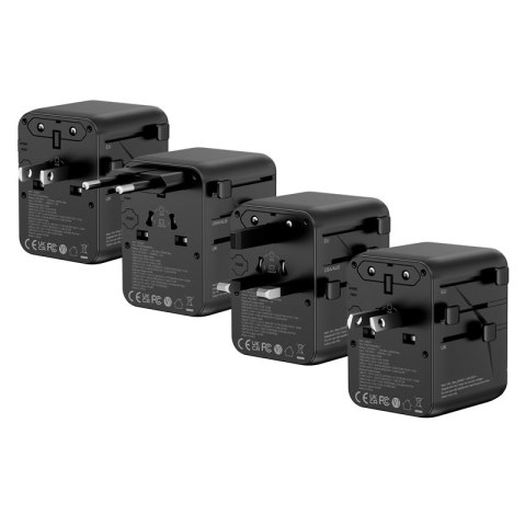 Crong One World Travel Adapter - Uniwersalny adapter podróżny GaN 45W UK/EU/US/AU (czarny)