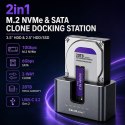Qoltec Stacja dokująca 2w1 HDD SSD | SATA | M.2 NVMe | Klonowanie | USB-C 3.2 Gen 2 | 10Gb/s | 28TB | Aluminium