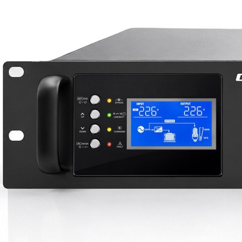 Qoltec Zasilacz awaryjny UPS Pure Sine Wave do RACK | 3kVA | 3000W | PF 1.0 | LCD | EPO | USB | On-line | Kompatybilność z LiFeP