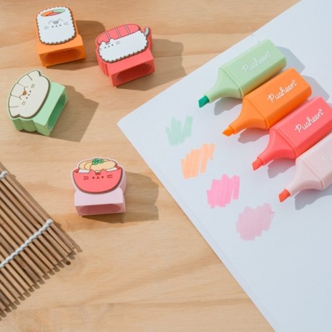 Pusheen - Zestaw zakreślaczy 4 kolory z topperem 3D Sushi Roll