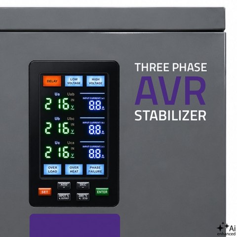 Qoltec Trójfazowy stabilizator napięcia AVR MULTIPROTECTION | 30kVA | Dokładność ± 3% | Serwomotor 3F | LCD | Expert Line