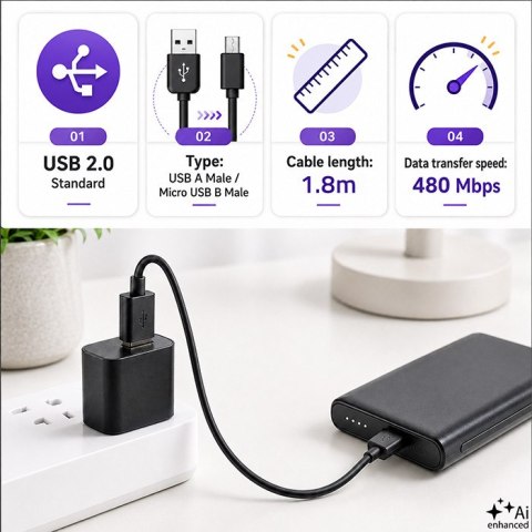 Qoltec Kabel USB A męski | Micro USB B męski | 1.8m