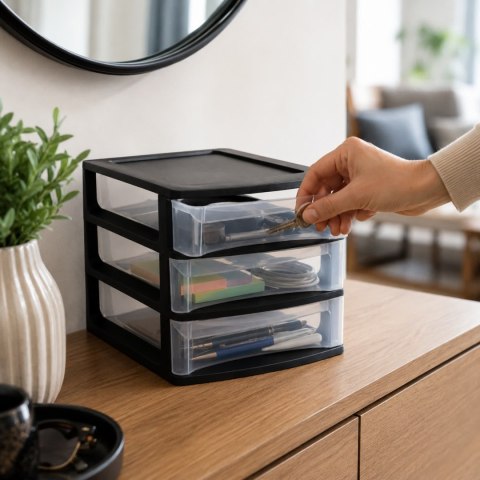 Organizer z szufladami 3A6 18x21,5x16,1 cm czarny z transparentnymi szufladami