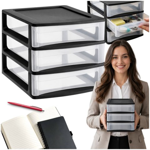 Organizer z szufladami 3A6 18x21,5x16,1 cm czarny z transparentnymi szufladami