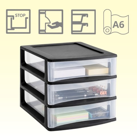 Organizer z szufladami 3A6 18x21,5x16,1 cm czarny z transparentnymi szufladami