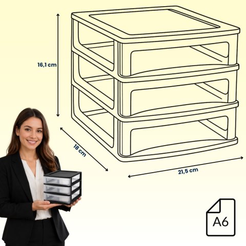 Organizer z szufladami 3A6 18x21,5x16,1 cm czarny z transparentnymi szufladami