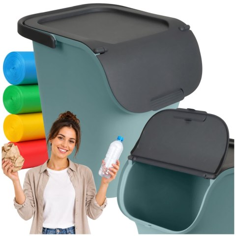 Pojemnik do segregacji 40L 32x16cm z pokrywą, eukaliptusowa zieleń/antracyt