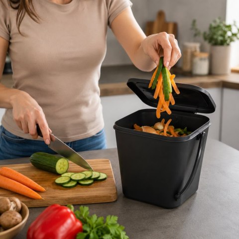 Pojemnik na odpady organiczne 6L szczelny z uchwytem, antracytowy