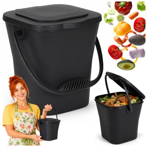 Pojemnik na odpady organiczne 6L szczelny z uchwytem, antracytowy