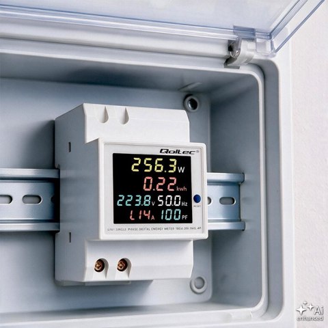 Qoltec Jednofazowy licznik 6w1| miernik zużycia energii na szynę DIN | 230V | 100A | LCD | CT | 3P