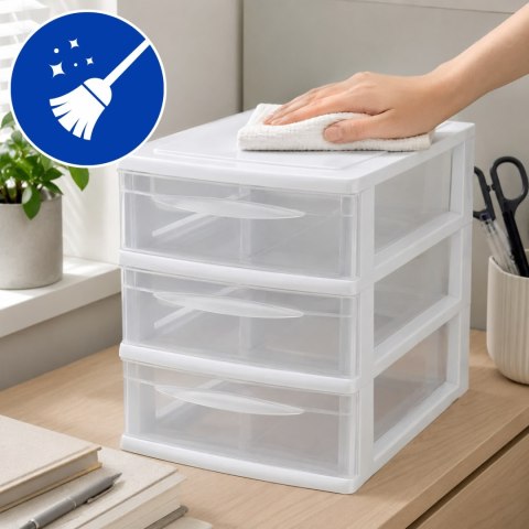 Szafka modułowa 3 szuflady A4, biała z transparentnymi frontami