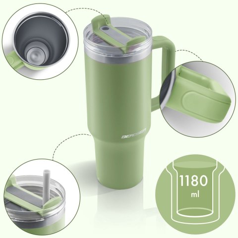 Termos próżniowy kubek z zestawem słomek 1180 ml Berdsen zielony