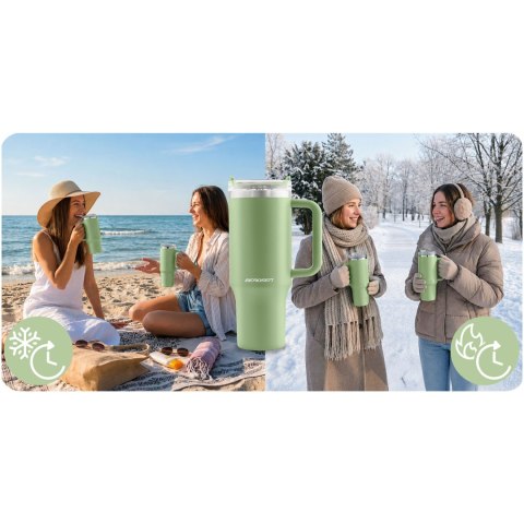 Termos próżniowy kubek z zestawem słomek 1180 ml Berdsen zielony