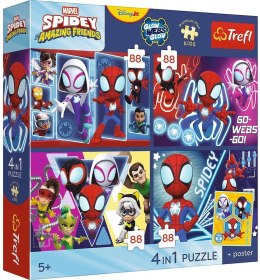 Trefl: Puzzle 4x88el. - Premium Plus Kids - Pajęczy dzień