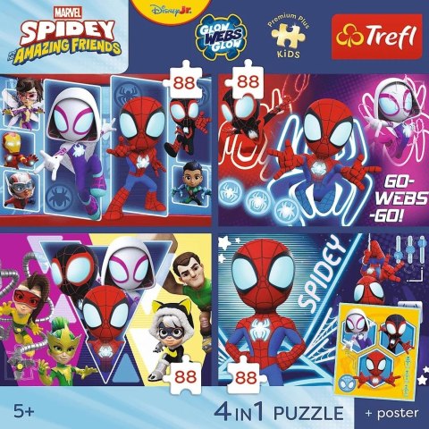 Trefl: Puzzle 4x88el. - Premium Plus Kids - Pajęczy dzień