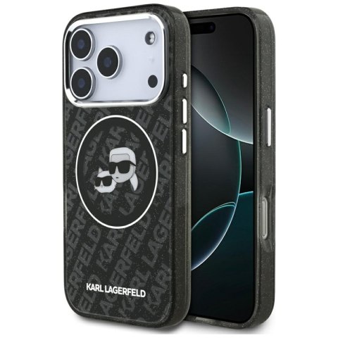 Karl Lagerfeld IML Glitter Karl & Choupette Heads Logo MagSafe - Etui iPhone 17 Pro (czarny)