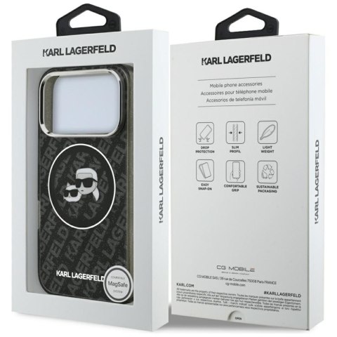 Karl Lagerfeld IML Glitter Karl & Choupette Heads Logo MagSafe - Etui iPhone 17 Pro (czarny)