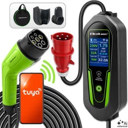 Qoltec Ładowarka do samochodu elektrycznego EV i hybryd z regulacją 2w1 Typ2 | 7kW | 230V | CEE 32A | Wi-Fi | Tuya | Smart life 