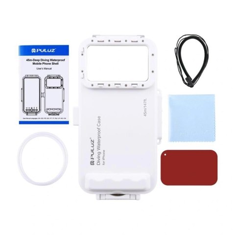 Etui Puluz wodoodporne 45m do smartfonów USB C do zdjęć i nagrań podwodnych (białe)