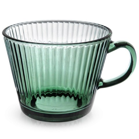Duża Szklanka z Uchem do Kawy Herbaty Zielona Ryflowana 420 ml