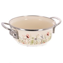 Garnek Emaliowany Kremowy w Kwiaty Maki 16 cm 0,95 L na Indukcję