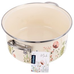 Garnek Emaliowany Kremowy w Kwiaty Maki 26 cm 5 L na Indukcję