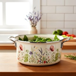 Garnek Emaliowany Retro Maki Kremowy z Uchwytami Indukcja 3,8 L 24 cm ORION