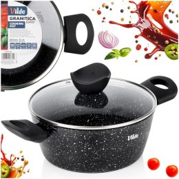Garnek Granitowy z Pokrywką Indukcja Czarny 2,2 L 20 cm VILDE