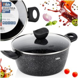 Garnek Granitowy z Pokrywką Indukcja Czarny 3,6 L 24 cm VILDE