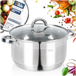 Garnek Stalowy z Pokrywką na Indukcję Miarka Inoxcellent 5,8 L 24 cm VILDE