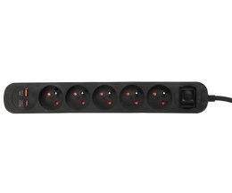 LISTWA ZASILAJĄCA PS-6/B/1.5M (5 GNIAZD + 2 USB) 1.5 m VIRONE