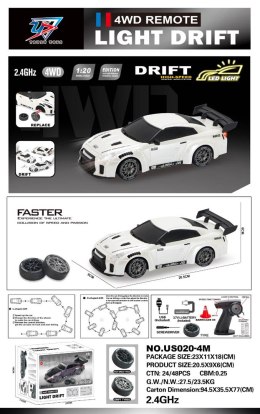 Autko R/C do Driftu 1:20 z Funkcją Świateł Biały