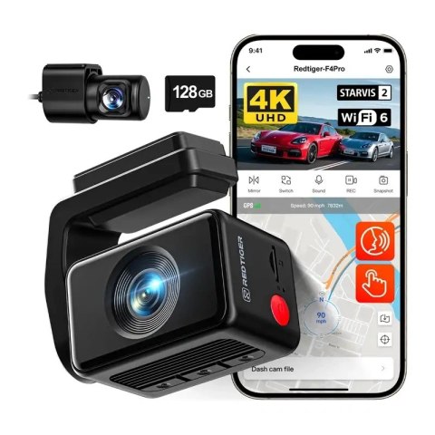 Wideorejestrator REDTIGER F4 Pro WiFi 4K + 1080p 128GB