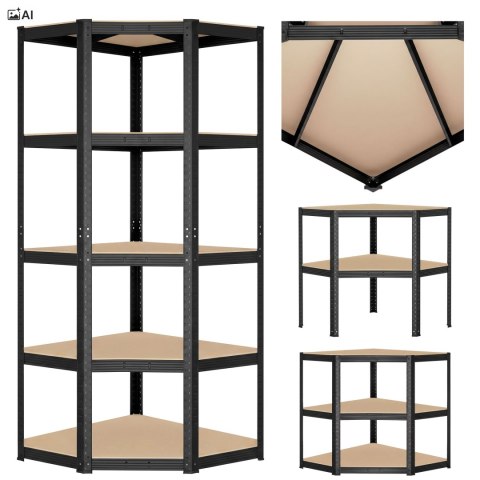 Regał magazynowy narożny 5 poziomów 875 kg 180x70x40 cm czarny