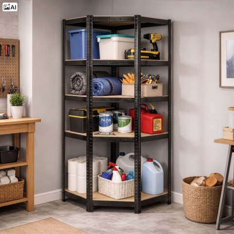 Regał magazynowy narożny 5 poziomów 875 kg 180x70x40 cm czarny