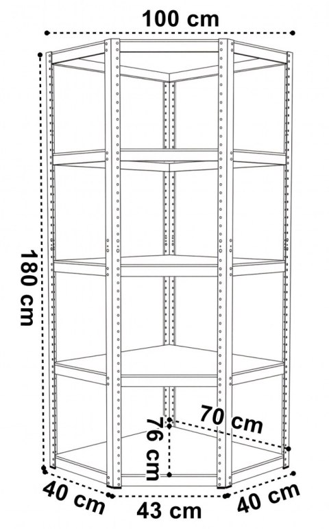 Regał magazynowy narożny 5 poziomów 875 kg 180x70x40 cm czarny