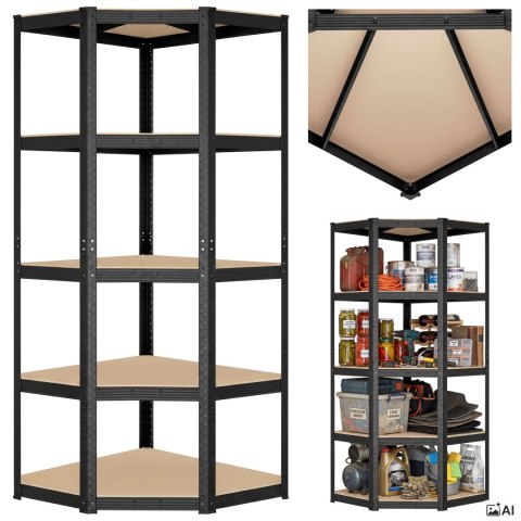 Regał magazynowy narożny 5 poziomów 875 kg 180x70x40 cm czarny