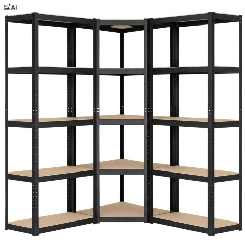 Regał magazynowy narożny 5 poziomów 875 kg 180x70x40 cm czarny