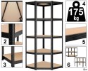 Regał magazynowy narożny 5 poziomów 875 kg 180x70x40 cm czarny