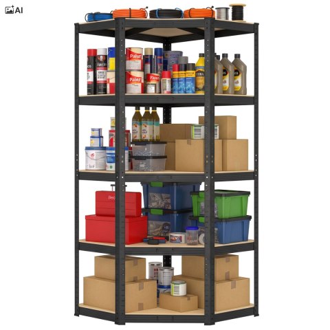 Regał magazynowy narożny 5 poziomów 875 kg 180x70x40 cm czarny