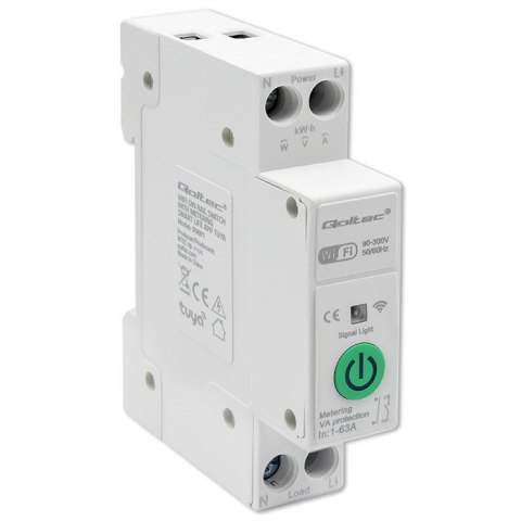 Qoltec Przekaźnik 63A na szynę DIN z licznikiem energii elektrycznej | Timer | Wi-Fi | TUYA SMART LIFE